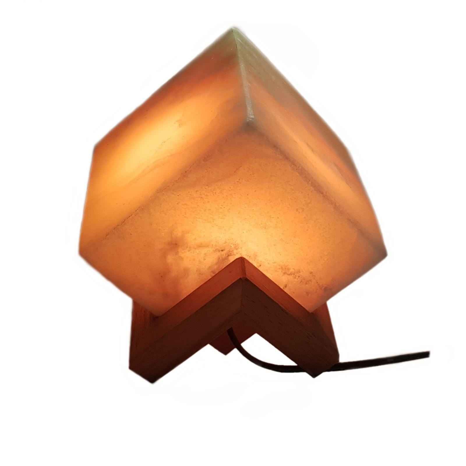 Lampe cube de sel persane – design Mahla fait main avec base en bois