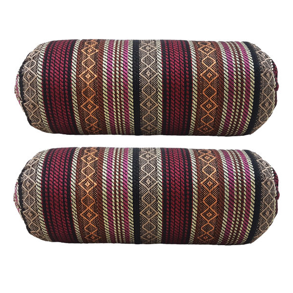 Ensemble de 2 Traversins Cylindriques Traditionnels Persans avec Tissu Élégant Jajim Rouge