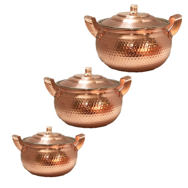 Marmite en cuivre persan - Style de cuisson martelé traditionnel (3x)
