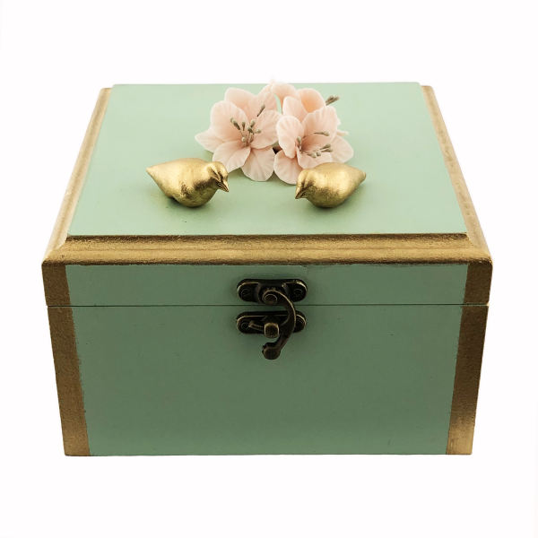 Boîte en Bois pour Cadeaux – Motif Artistique Fleurs & Oiseaux