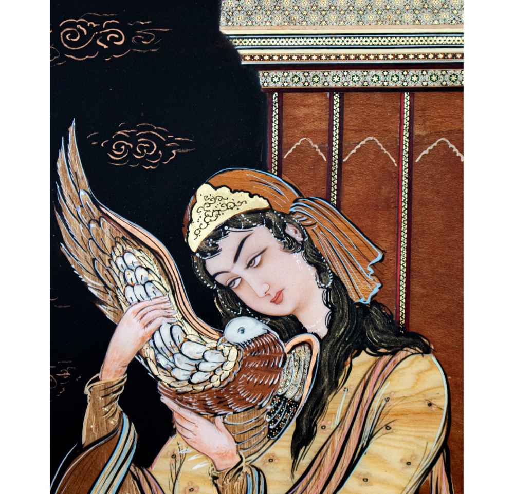 Art en Marqueterie de Bois – La Dame Artistique Perse de l’Amour
