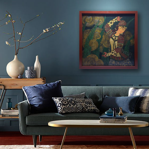 Peinture d’art qajar persan originale : Aquarelle et gouache sur bois – Fille