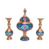 Sucrier persan artisanal en cuivre avec couvercle et vases - Émail Minakari Lotus