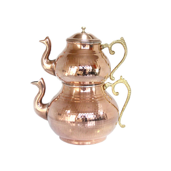 Théière Double en Cuivre Persan Martelée et Durable Raha