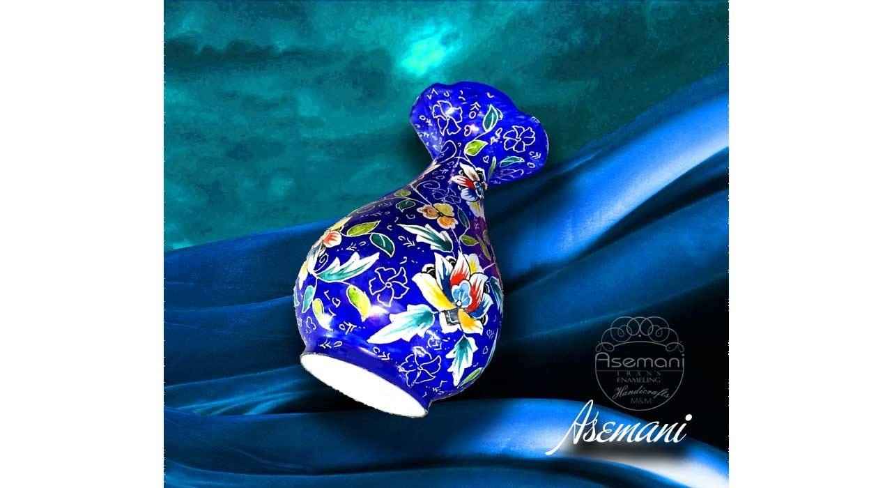 Vase en cuivre décoratif peint à la main avec émail Minakari persan – Ciel bleu