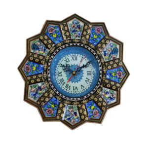 Horloge murale en bois persane artisanale – Art du marqueterie Khatam, Darya