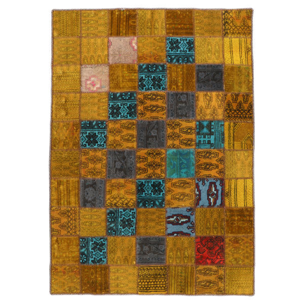 Tapis patchwork persan vintage tissé à la main Doré