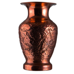 Vase décoratif en cuivre persan gravé fait main avec design fleurs & oiseaux