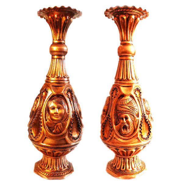 Vase décoratif en cuivre persan gravé fait main - Set de 2