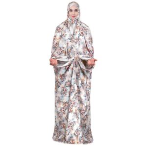 Tchador Islamique de Prière pour Femmes – Idéal pour la Prière – Floral Blanc