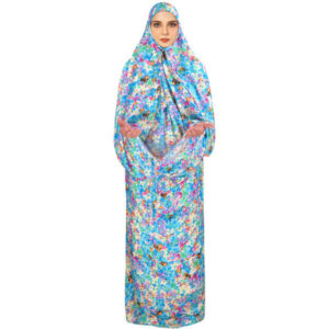 Tchador Islamique de Prière pour Femmes – Idéal pour la Prière – Fleurs Bleues