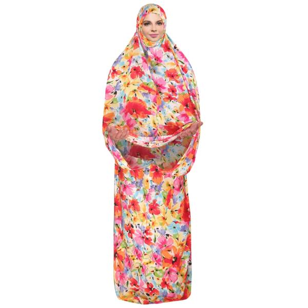 Tchador Islamique de Prière pour Femmes - Idéal pour la Prière - Fleurs Aquarelle