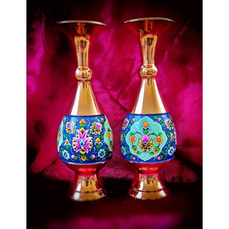 Sucrier persan artisanal en cuivre avec couvercle et vases – Émail Minakari Fleur
