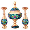 Sucrier persan artisanal en cuivre avec couvercle et vases - Émail Minakari Fleur