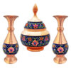 Sucrier persan artisanal en cuivre avec couvercle et vases - Émail Minakari