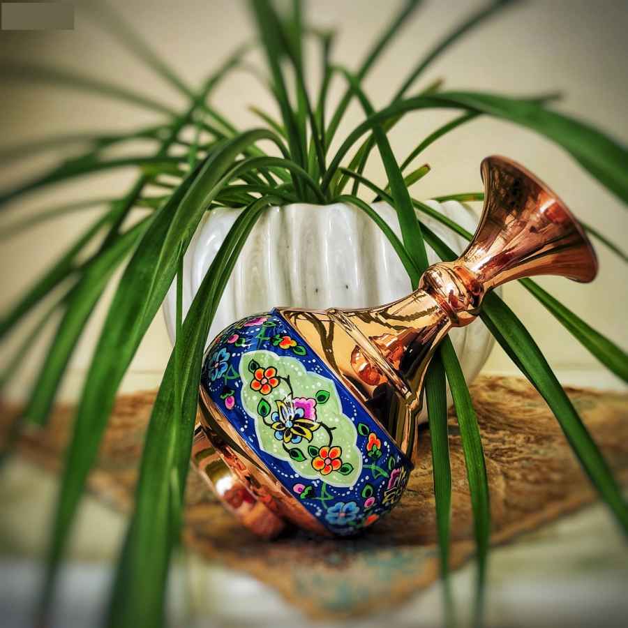 Sucrier persan artisanal en cuivre avec couvercle et vases – Émail Minakari Pardaz