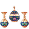 Sucrier persan artisanal en cuivre avec couvercle et vases - Émail Minakari Pardaz