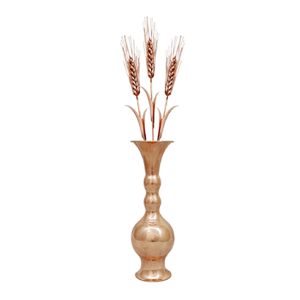 Vase décoratif en cuivre persan - Modèle boule avec ensemble de fleurs en cuivre (Set de 4)