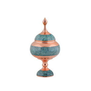 Sucrier persan artisanal en cuivre incrusté de turquoise Hirbod