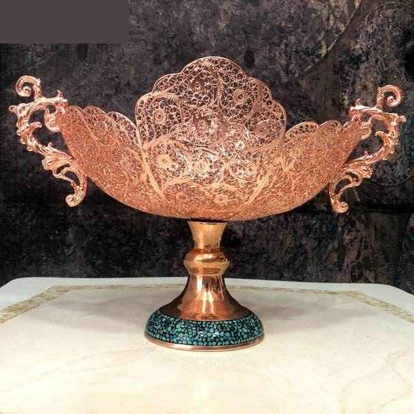 Coupe Décorative Persane Artisanale Incrustation Turquoise Royal