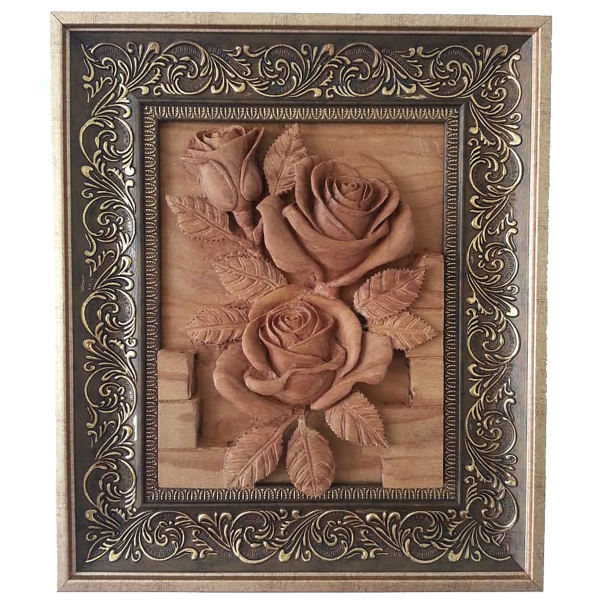 Art en bois sculpté encadré Rose artistique