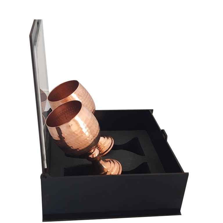 Ensemble de 2 verres à vin en cuivre persan martelé – Modèle Tournesol