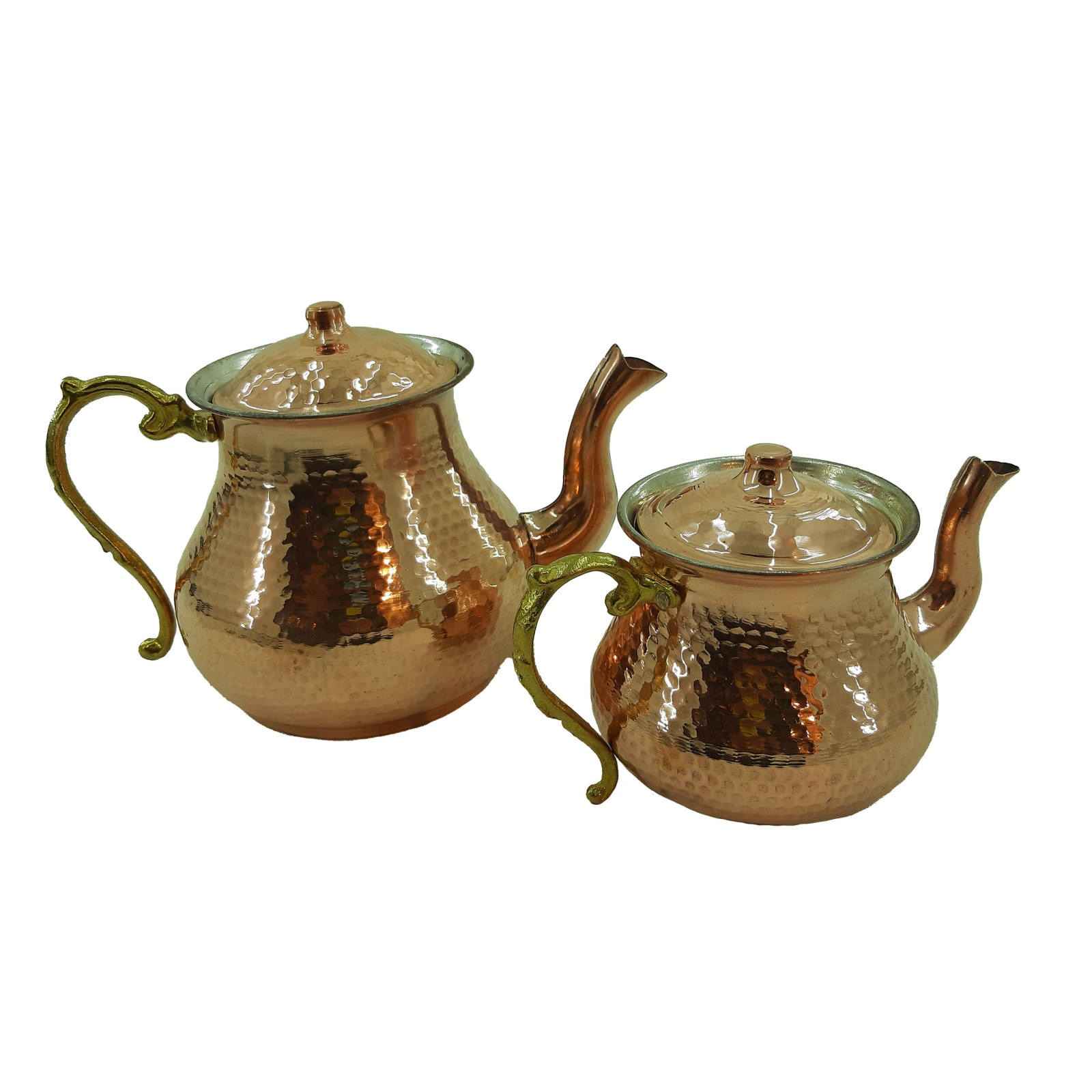 Théière Double en Cuivre Persan Martelée et Durable Khorshid