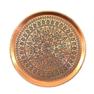 Plat de Service Persan en Cuivre Traditionnellement Martelé Ahmadi