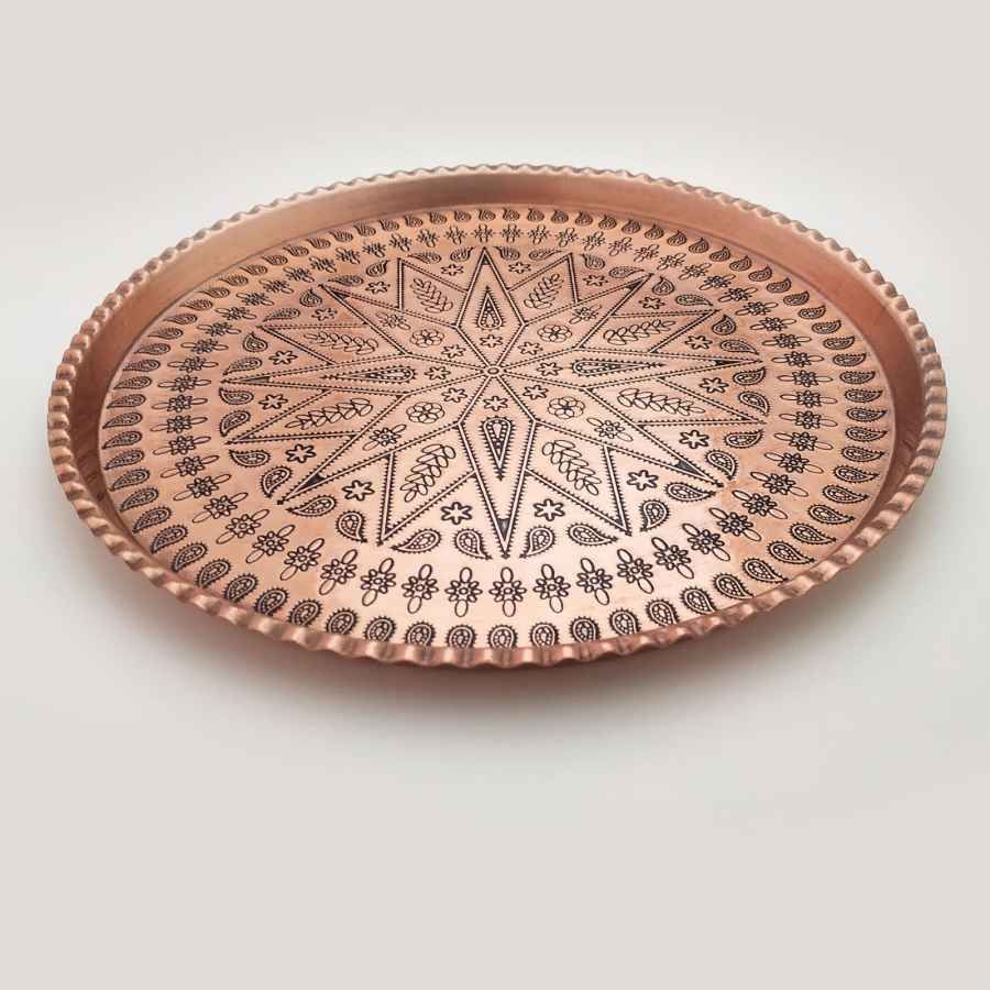 Plat de Service Persan en Cuivre Traditionnellement Martelé Or Rose
