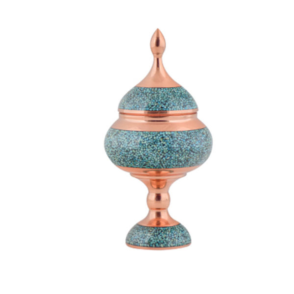 Sucrier persan artisanal en cuivre incrusté de turquoise Dina