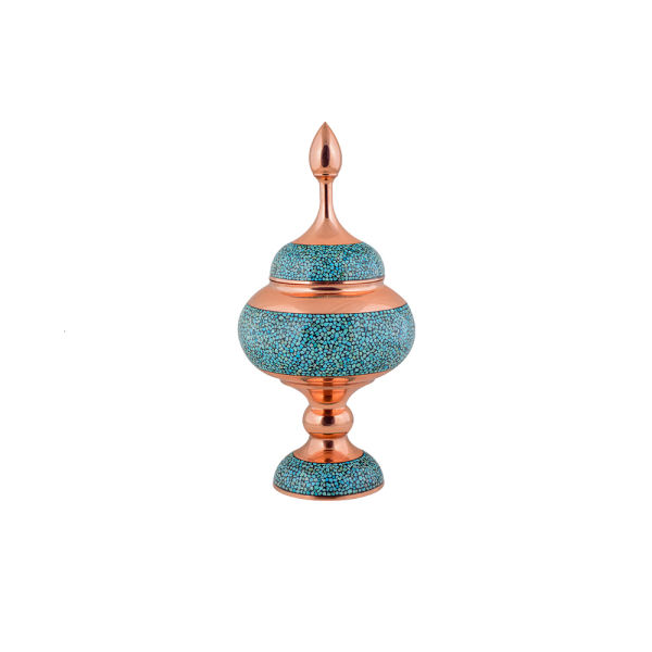 Sucrier persan artisanal en cuivre incrusté de turquoise Kiara II