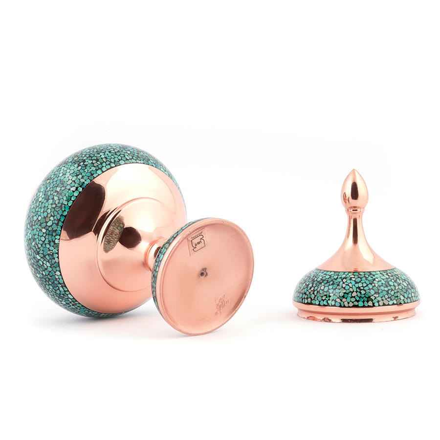 Sucrier persan artisanal en cuivre incrusté de turquoise Sinry