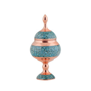 Bol à sucre en cuivre incrusté de turquoise persan fait main Vira