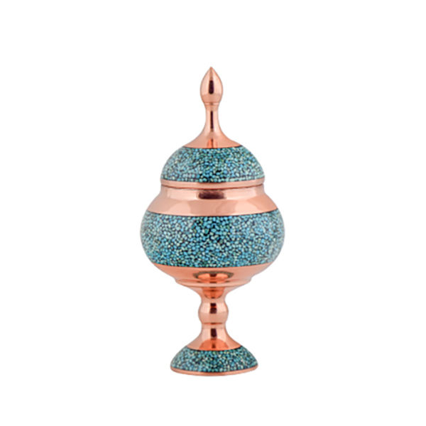 Bol à sucre en cuivre incrusté de turquoise persan fait main Vira