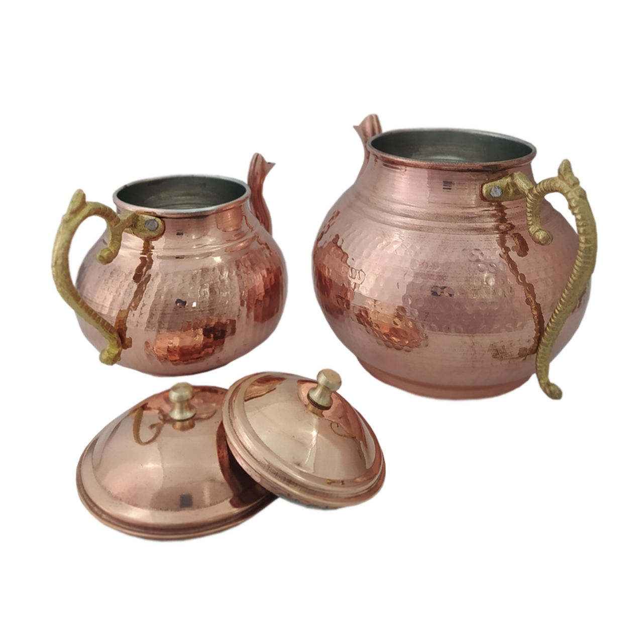 Théière Double en Cuivre Persan Martelée et Durable Taha