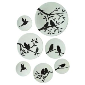 Ensemble de 7 plaques en céramique décoratives peintes à la main Moineau