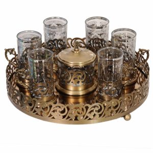Ensemble à thé et café persan en métal – Style vintage avec plateau