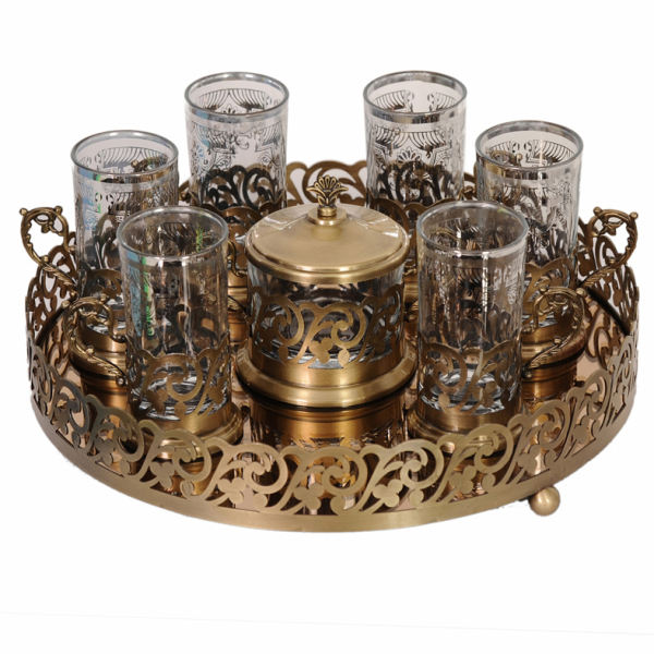 Ensemble à thé et café persan en métal - Style vintage avec plateau
