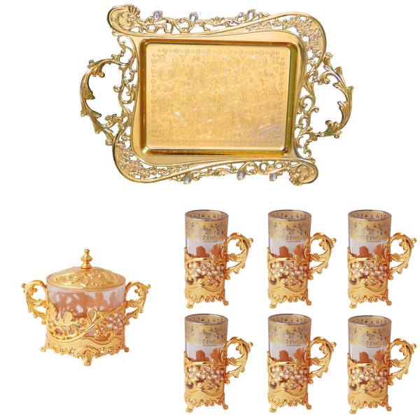Ensemble à thé et café persan en métal - Style vintage avec plateau