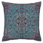 Coussin en Termeh Persan – Modèle Blue Abbasi | Design en soie fait main
