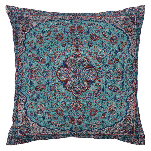 Coussin en Termeh Persan - Modèle Blue Abbasi | Design en soie fait main