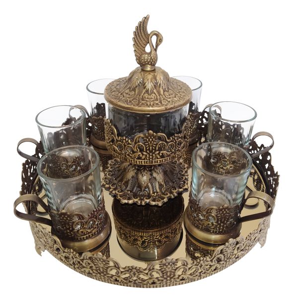 Ensemble à thé et café persan en métal - Style vintage, modèle cygne