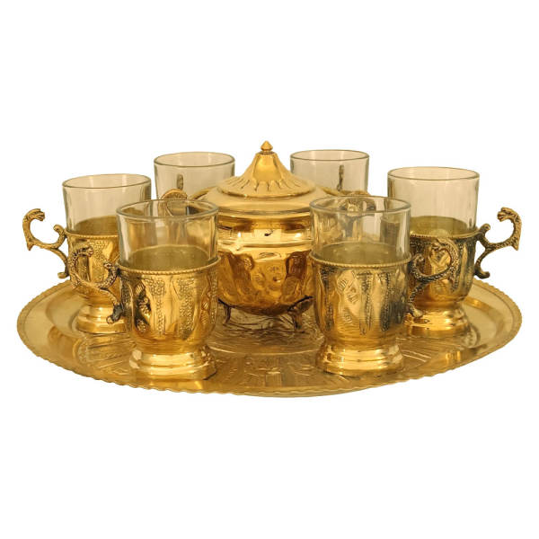 Ensemble à thé et café persan en métal - Style vintage doré