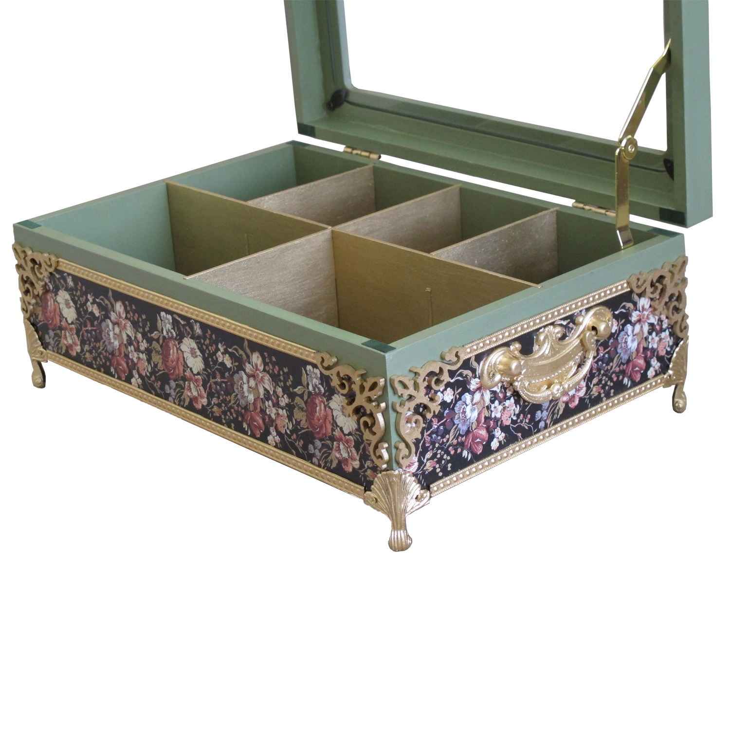 Boîte Organisatrice de Sachets de Thé en Bois avec Coffres Bleu