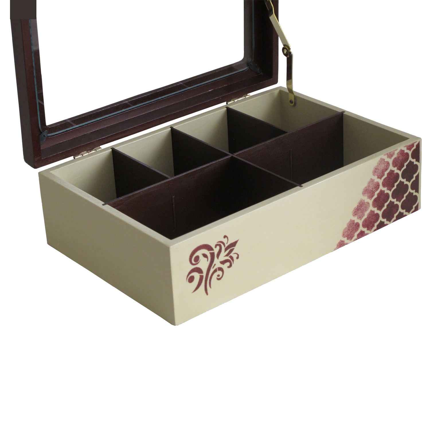 Boîte Organisatrice de Sachets de Thé en Bois avec Coffres Crème