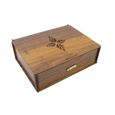 Coffre de rangement à thé en bois avec détails persans – Thème ensoleillé