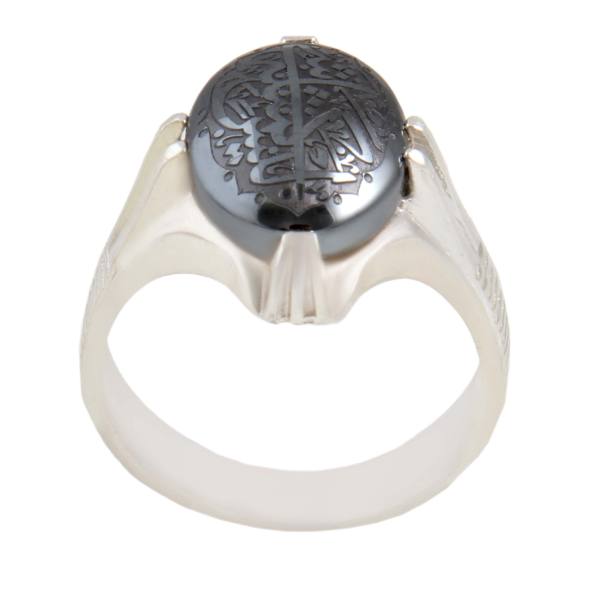 Bague en Argent Hématite Islamique Pierre Précieuse Hadid pour Hommes Calligraphie
