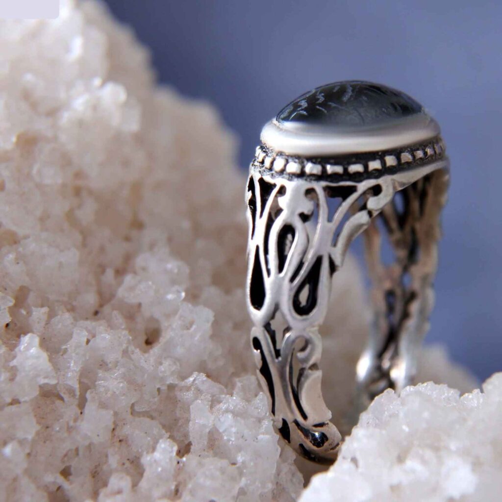 Bague en Argent Hématite Islamique Pierre Précieuse Hadid pour Hommes