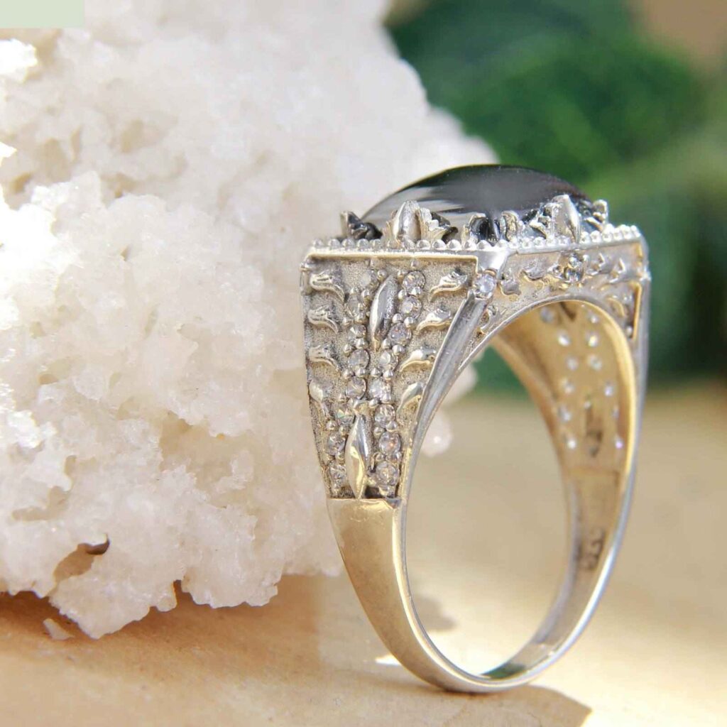 Bague en Argent Hématite Persane Pierre Précieuse Hadid pour Hommes II