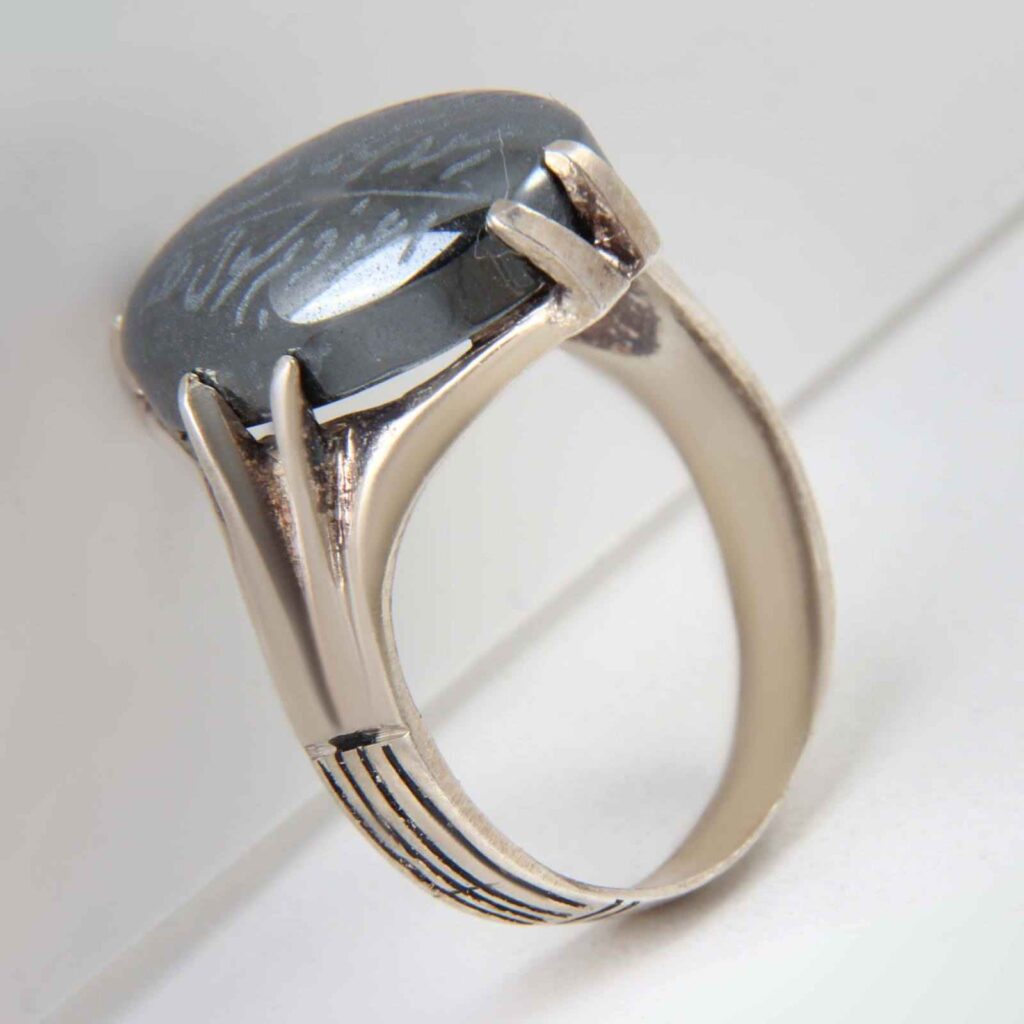 Bague en Argent Hématite Islamique Pierre Précieuse Hadid pour Hommes